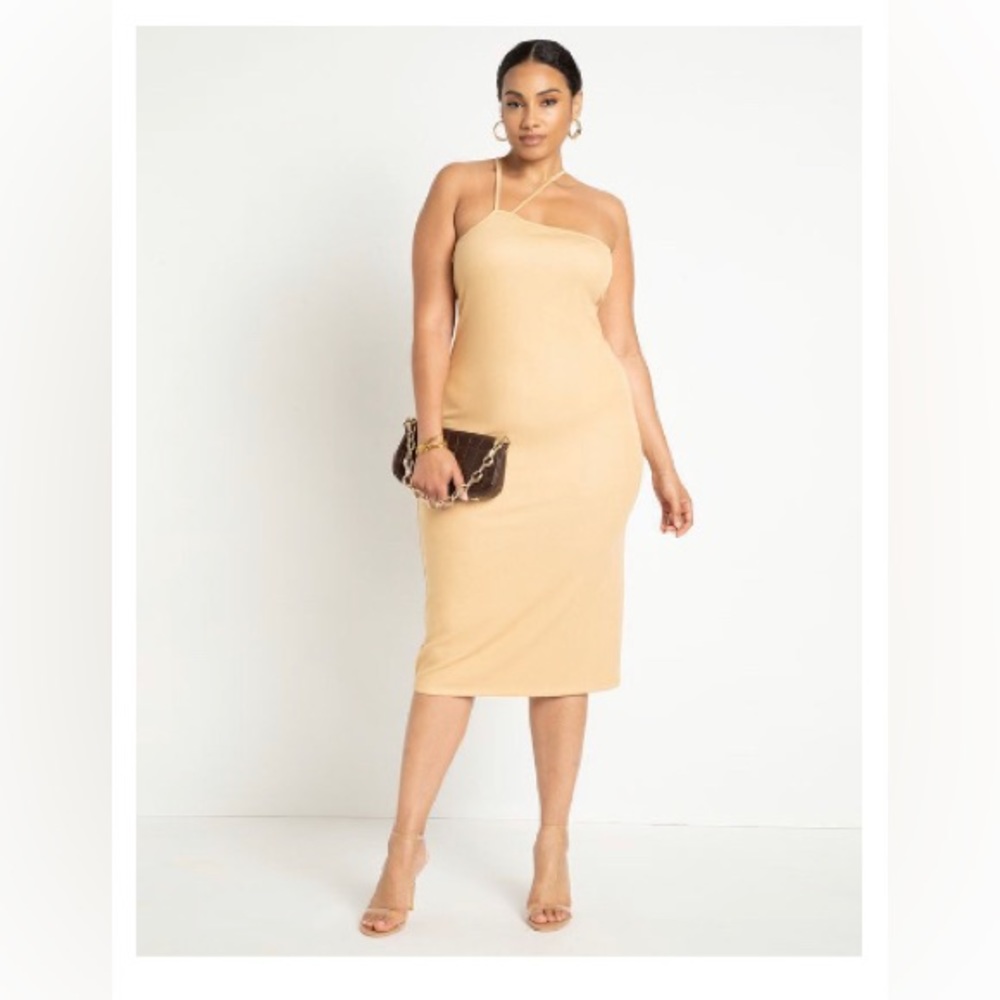 ELOQUII Asymmetric Strapped Ribbed Dress